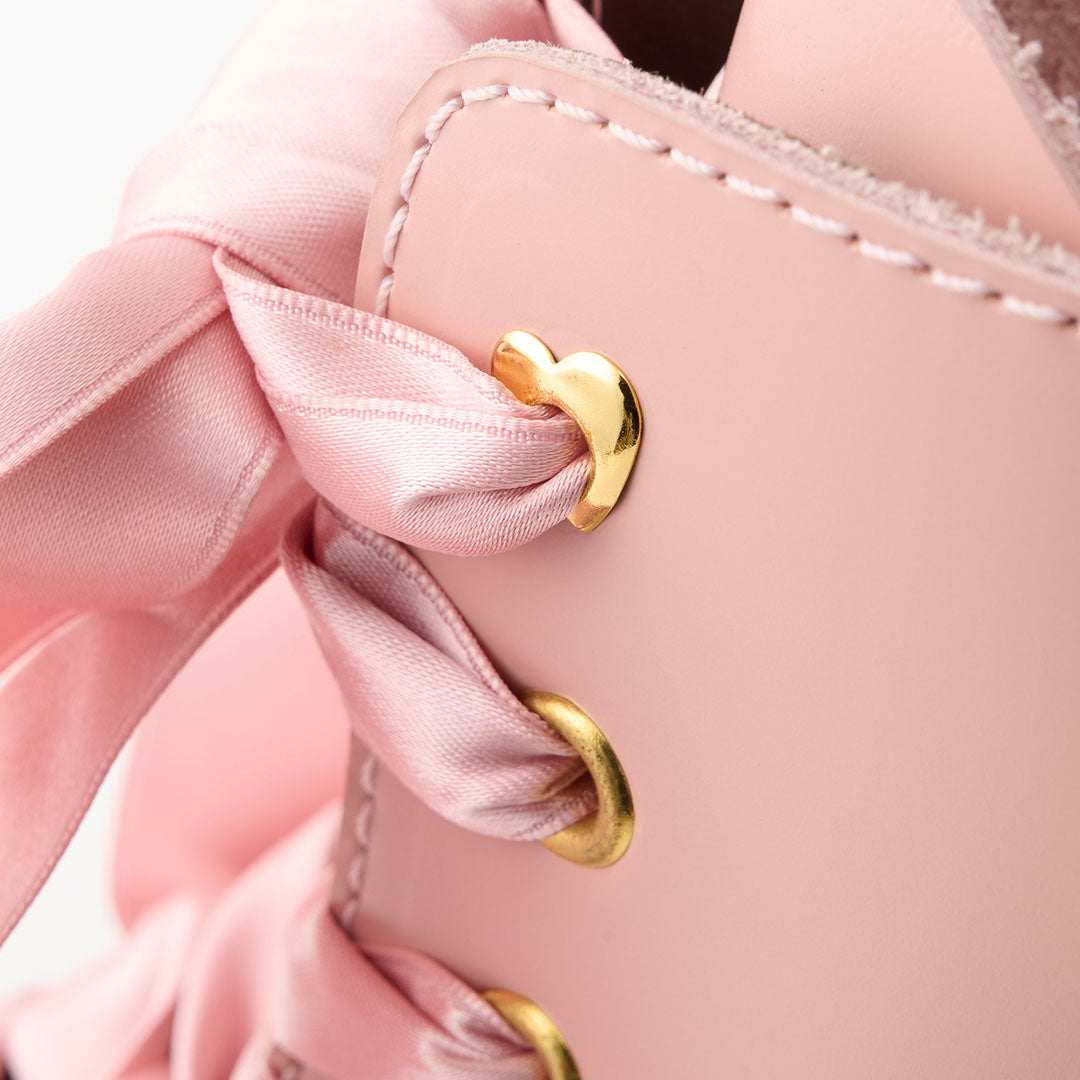 Melting Chocolate Satin Ribbon Lace Up Leather Boots (Pale Pink)【Japan Jewelry】