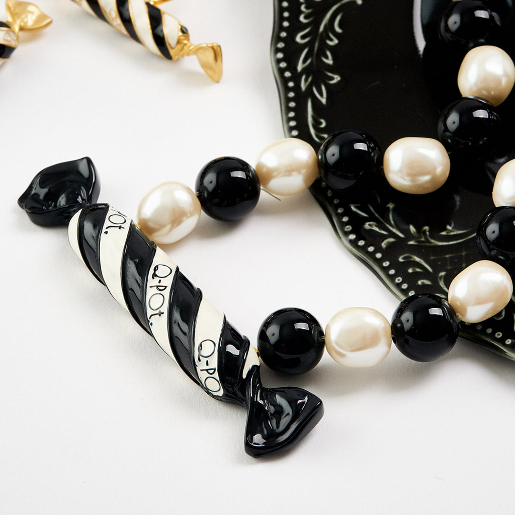 Stripe Candy Pearl Necklace (Black)【Japan Jewelry】