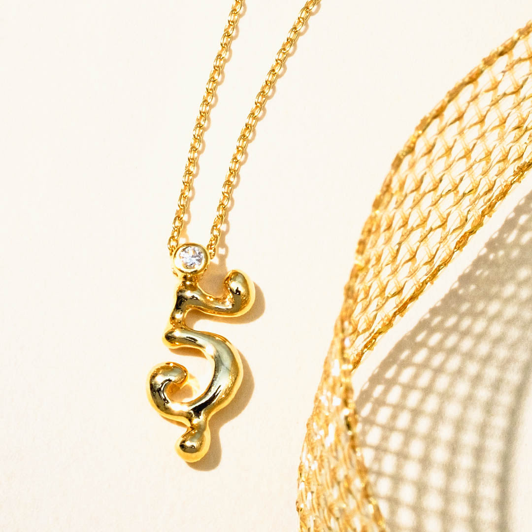 【10K Yellow Gold】Melty Number 5 Necklace【Japan Jewelry】