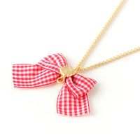 Gingham Check Ribbon Chain Necklace (60cm)【Japan Jewelry】