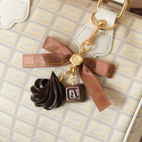 Rosebud Whipped Cream & Initial Chocolate Ribbon Keychain Set【Japan Jewelry】