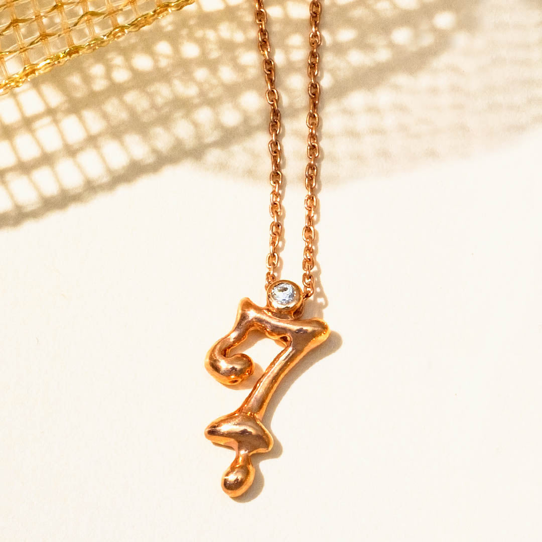 【10K Pink Gold】Melty Number 7 Necklace【Japan Jewelry】