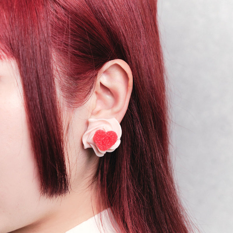 Love Heart Whipped Cream Clip-On Earring (1 Piece)【Japan Jewelry】