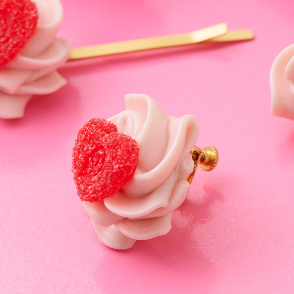 Love Heart Whipped Cream Clip-On Earring (1 Piece)【Japan Jewelry】