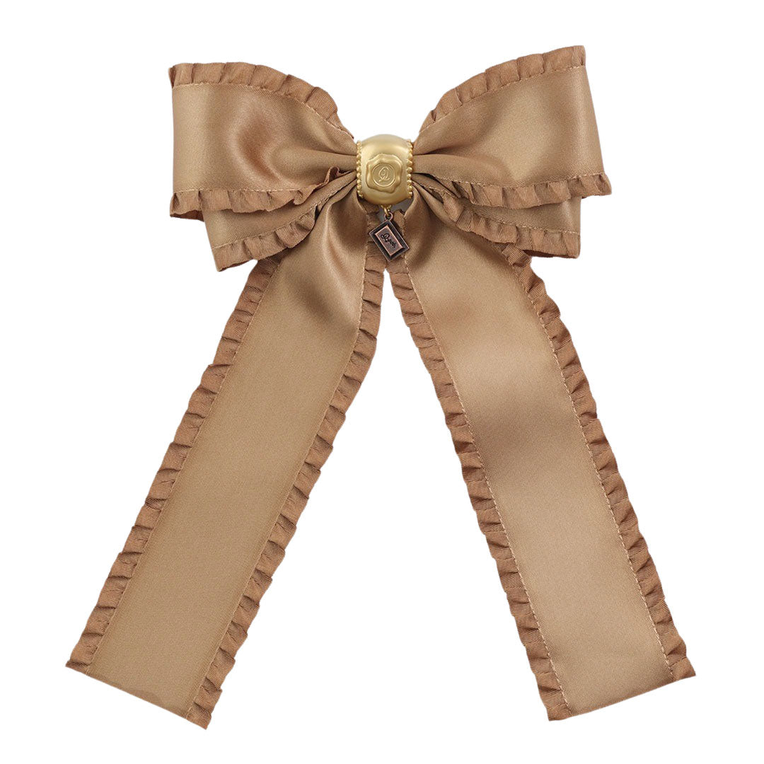 Frilled Satin Ribbon Chocolate Barrette (Brown Gold)【Japan Jewelry】