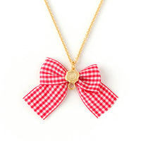 Gingham Check Ribbon Chain Necklace (60cm)【Japan Jewelry】