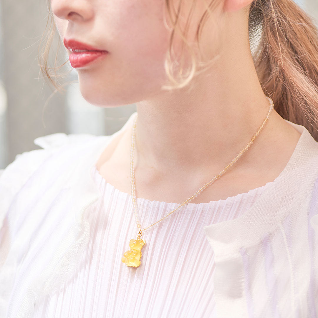 Citrine Teddy Bear Hard Gummy Necklace (Lemon)【Japan Jewelry