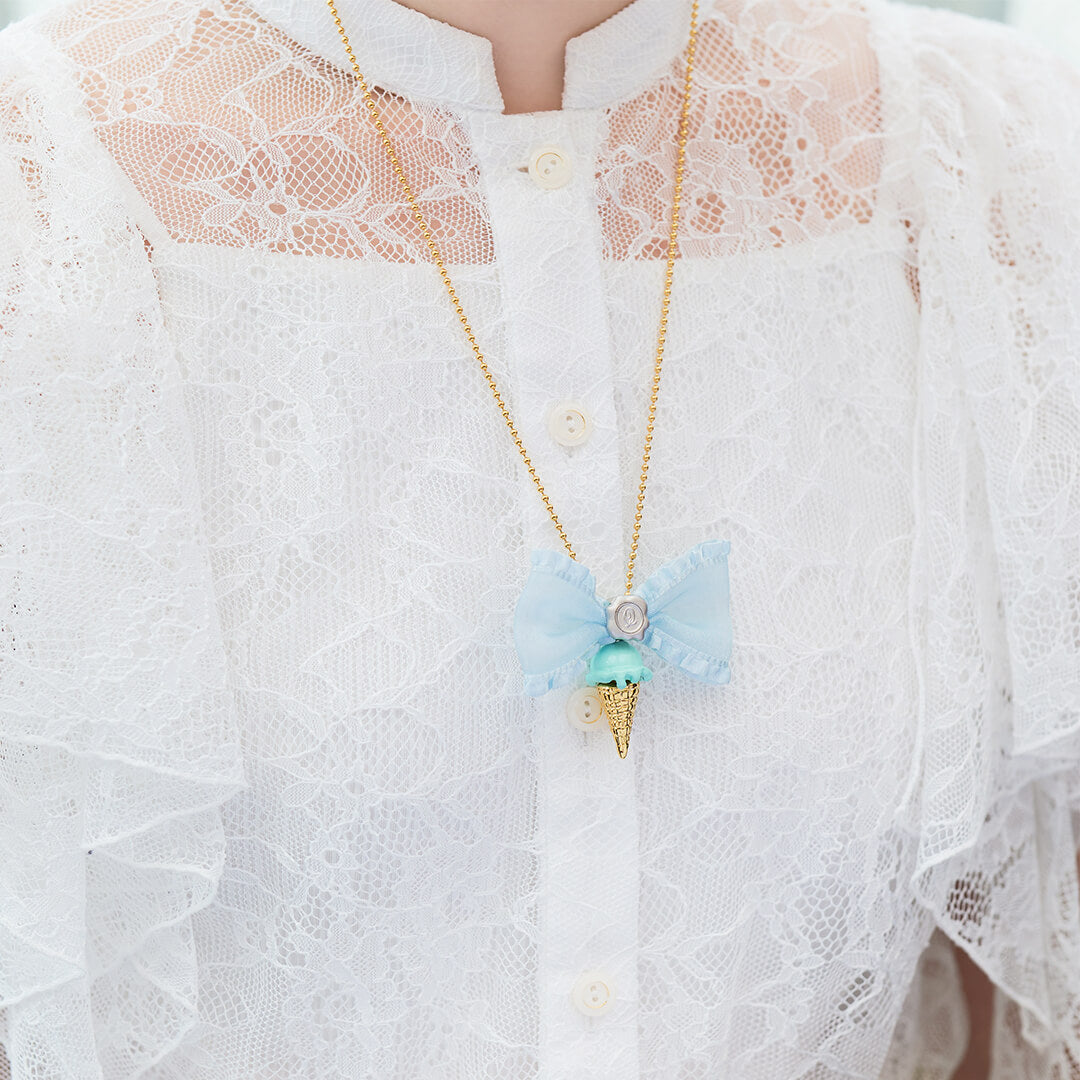 Ruffled Organdy Ribbon Charm (Light Blue)【Japan Jewelry】