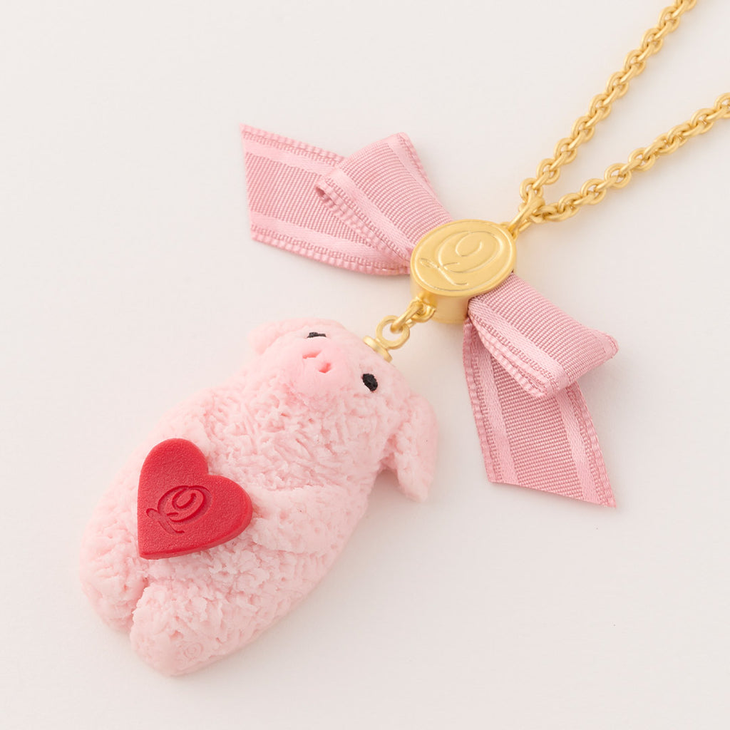 Pinky Piggy Strawberry Cookie Necklace (Red Heart)【Japan Jewelry】