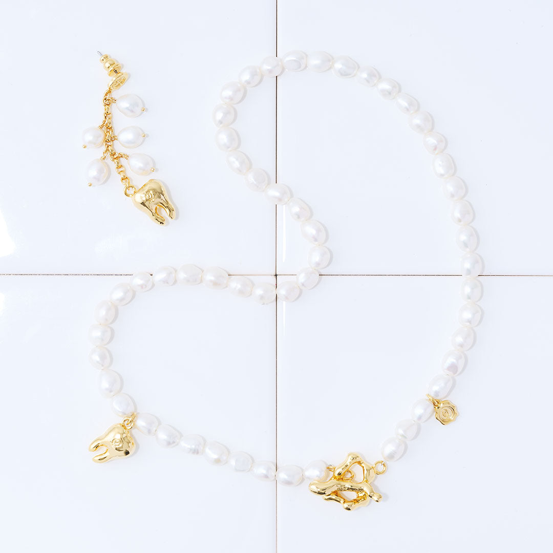 Golden Tooth Baroque Freshwater Pearl Necklace【Japan Jewelry】