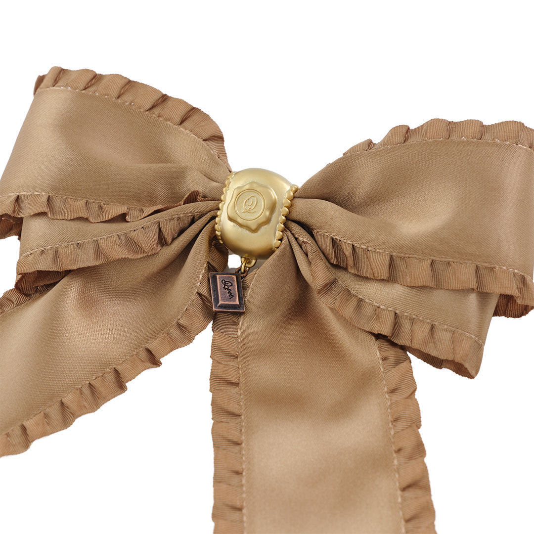 Frilled Satin Ribbon Chocolate Barrette (Brown Gold)【Japan Jewelry】