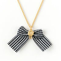 Gingham Check Ribbon Chain Necklace (60cm)【Japan Jewelry】
