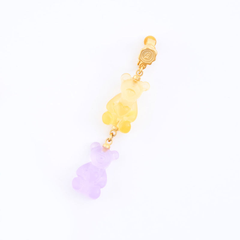Teddy Bear Hard Gummy Clip-On Earring (Lemon & Grape / 1 Piece)【Japan Jewelry】