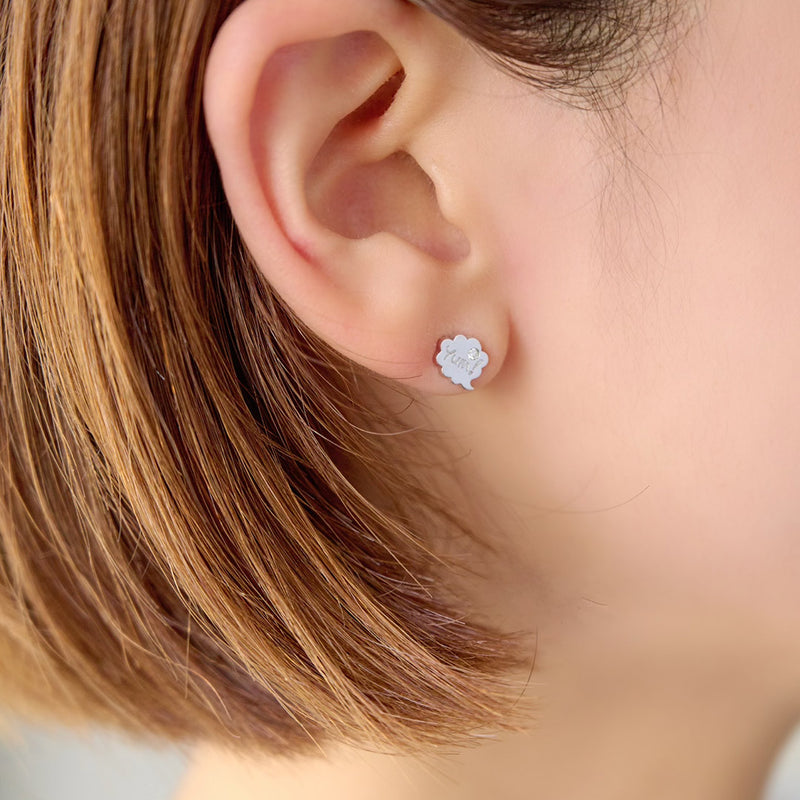 【10K White Gold / Order Jewelry】Speech Balloon [yum!] Pierced Earring (1 Piece)