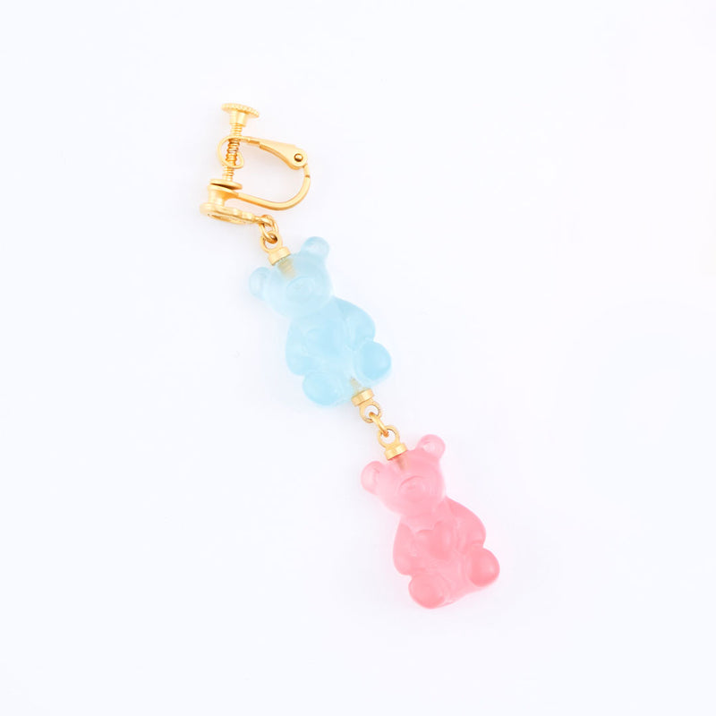 Teddy Bear Hard Gummy Clip-On Earring (Soda & Strawberry / 1 Piece)【Japan Jewelry】