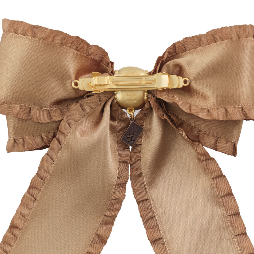 Frilled Satin Ribbon Chocolate Barrette (Brown Gold)【Japan Jewelry】