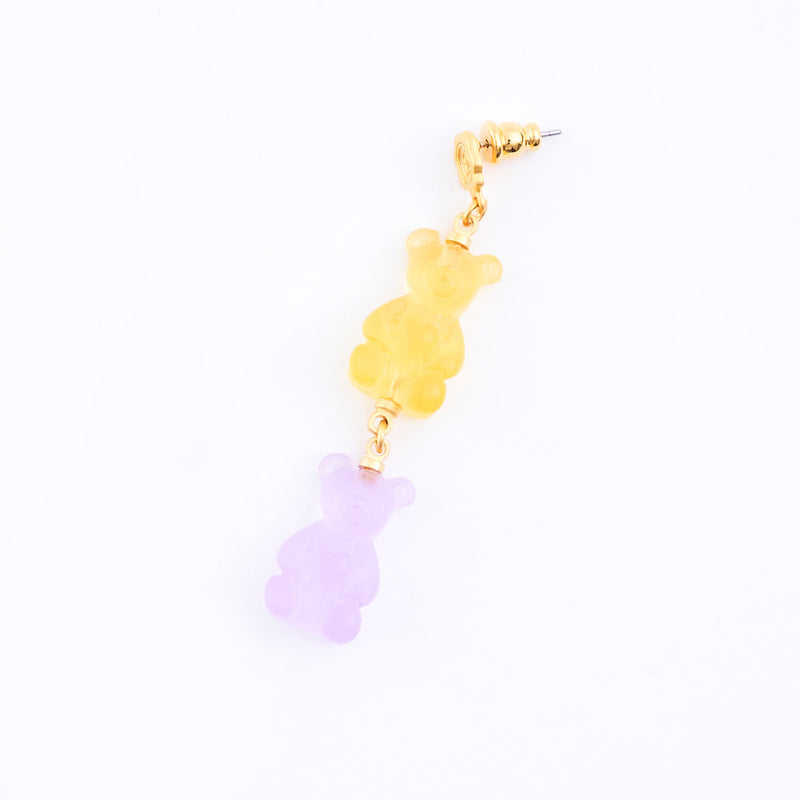 Teddy Bear Hard Gummy Pierced Earring (Lemon & Grape / 1 Piece)【Japan Jewelry】