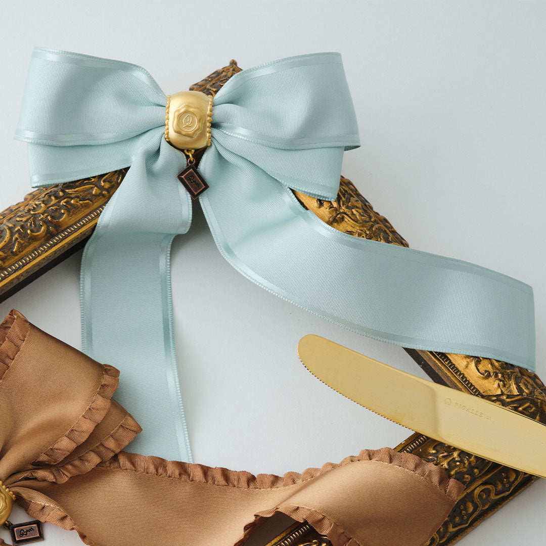 Taffeta Satin Ribbon Chocolate Barrette (Mint)【Japan Jewelry】