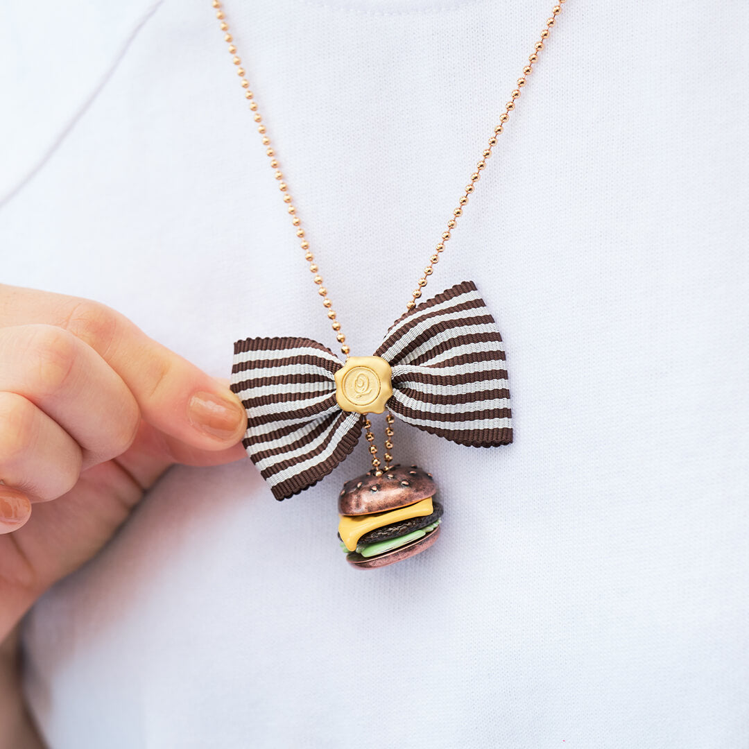 Stripe Ribbon Charm (Brown×White)【Japan Jewelry】