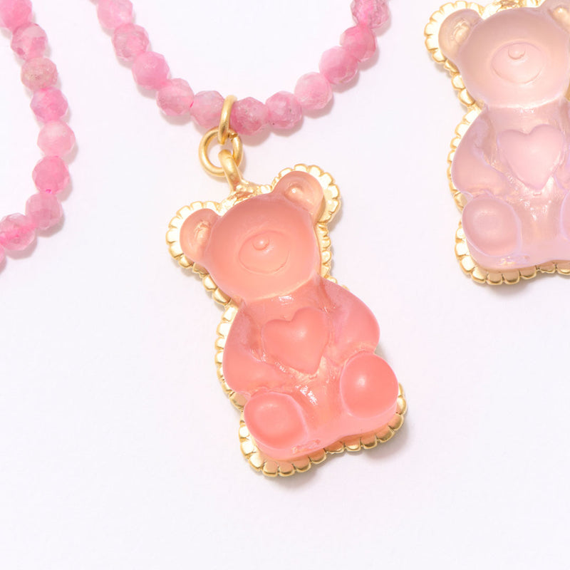 Pink Tourmaline Teddy Bear Hard Gummy Necklace (Strawberry)【Japan Jewelry】