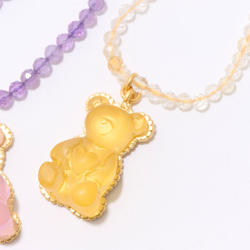 Citrine Teddy Bear Hard Gummy Necklace (Lemon)【Japan Jewelry】