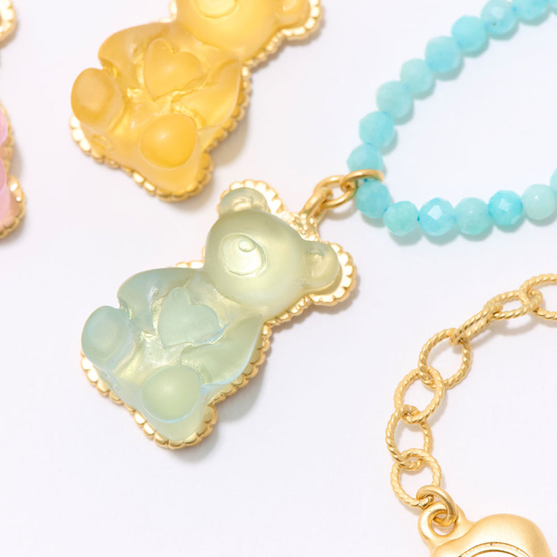 Amazonite Teddy Bear Hard Gummy Necklace (Soda)【Japan Jewelry】