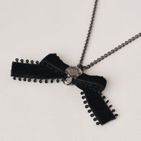 Black Velvet Ribbon Chain Necklace (60cm)【Japan Jewelry】