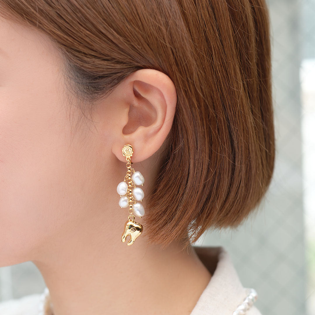 Golden Tooth Baroque Freshwater Pearl Clip-On Earring (1 Piece)【Japan Jewelry】