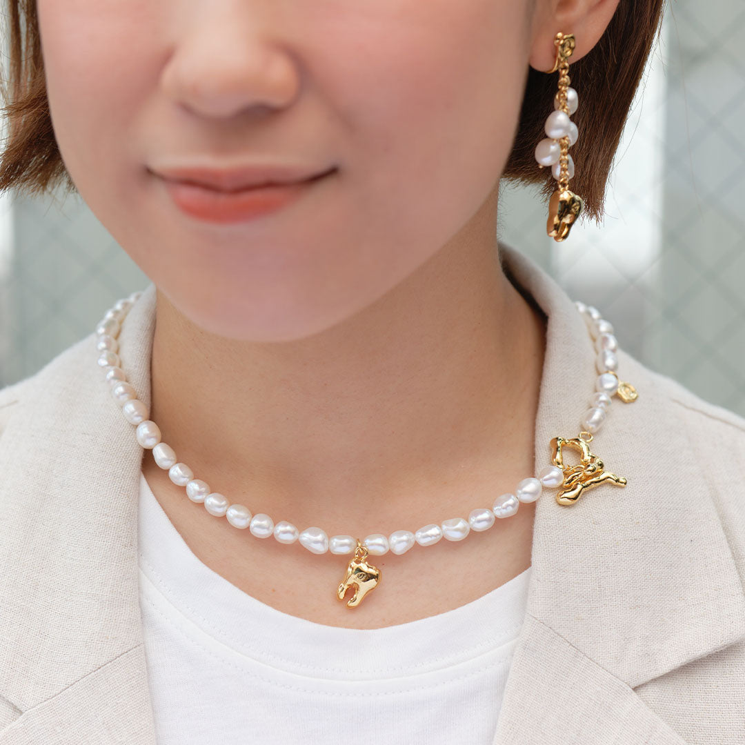 Golden Tooth Baroque Freshwater Pearl Necklace【Japan Jewelry】