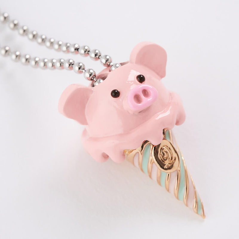 【Special Package/Silver925】Pinky Piggy Strawberry Ice Cream Necklace【Japan Jewelry】