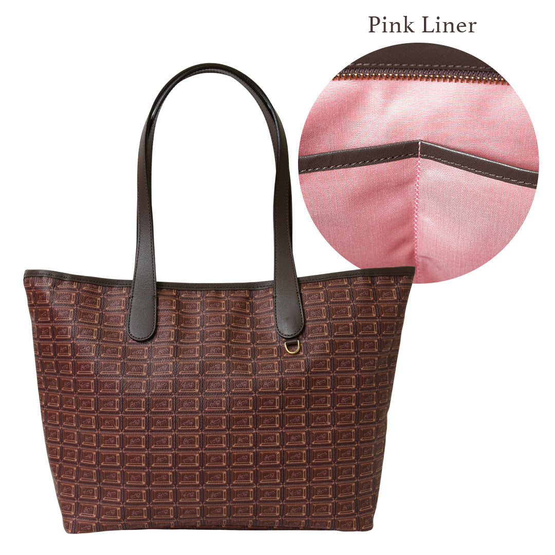 Bitter Chocolate Zip Leather Tote Bag (Pink Liner)【Japan Jewelry】