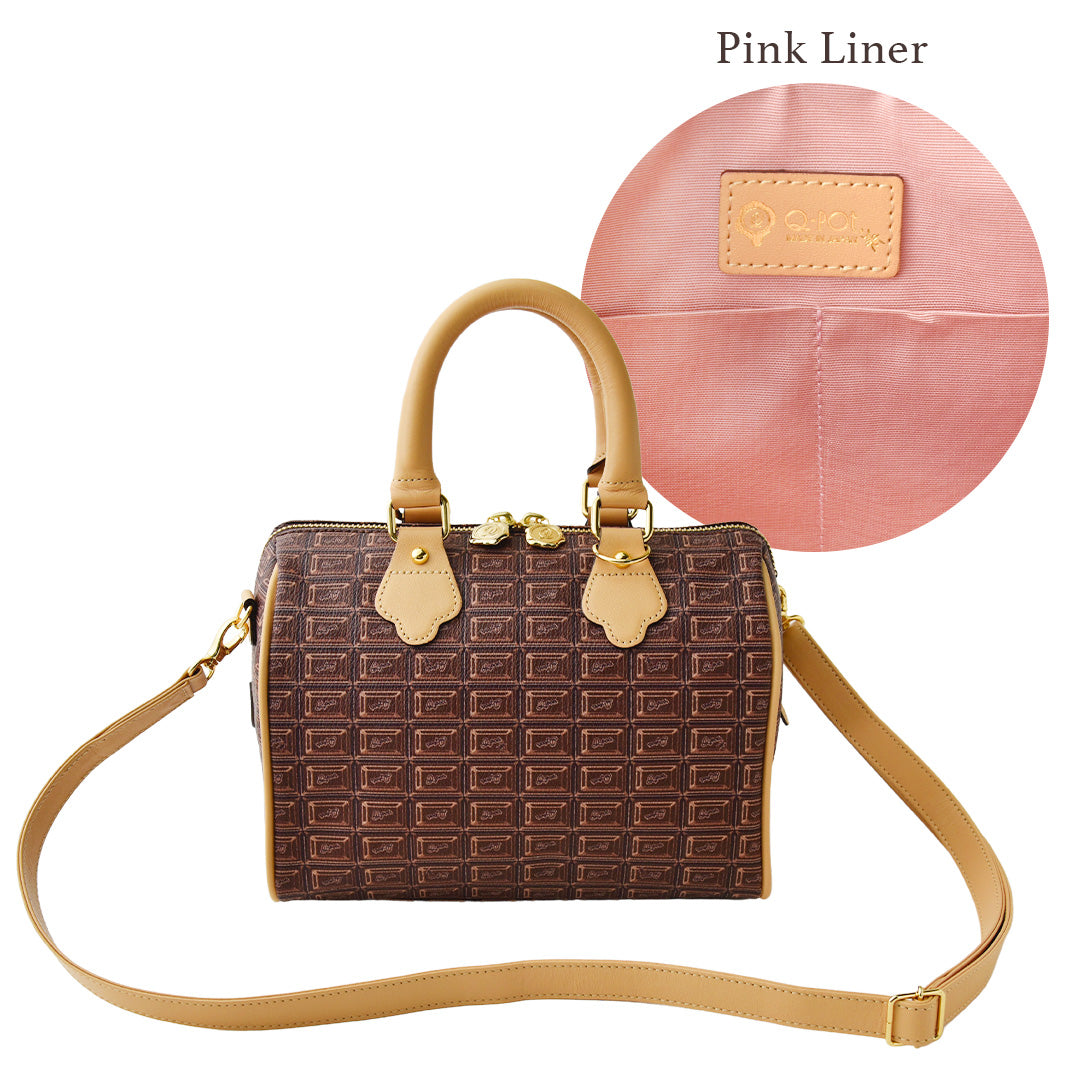 Chocolate Mini Boston Leather Bag (Pink Liner)【Japan Jewelry】