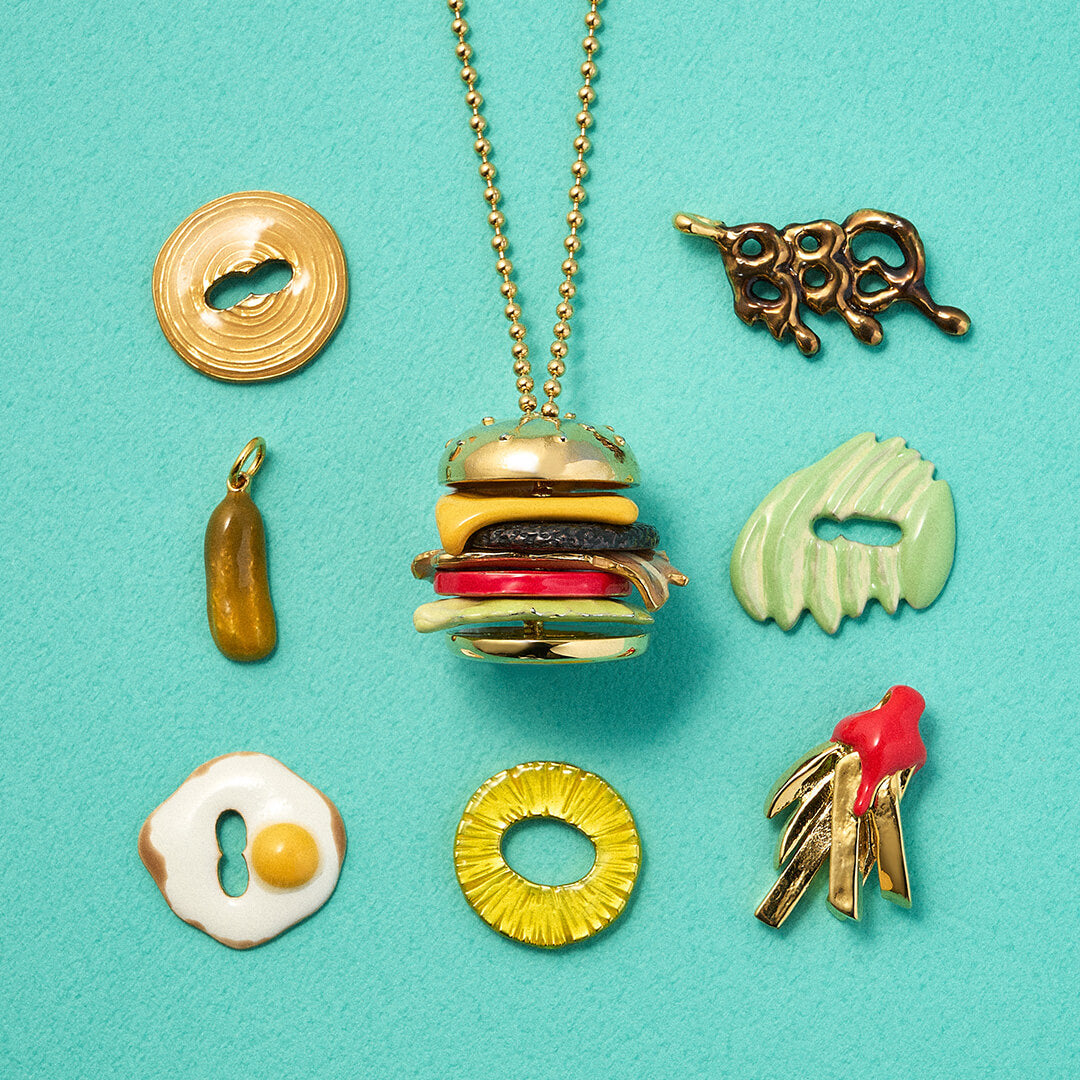 Meat Burger Charm (Gold)【Japan Jewelry】