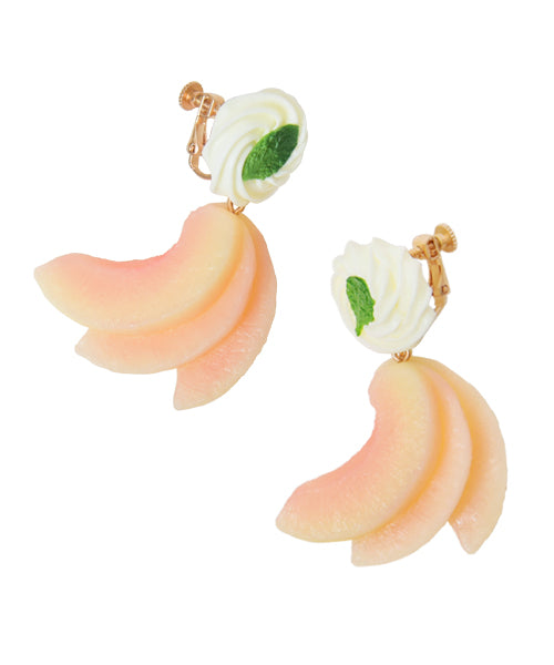 Peach With Whipped Cream Clip-On Earrings (Pair)【Japan Jewelry】