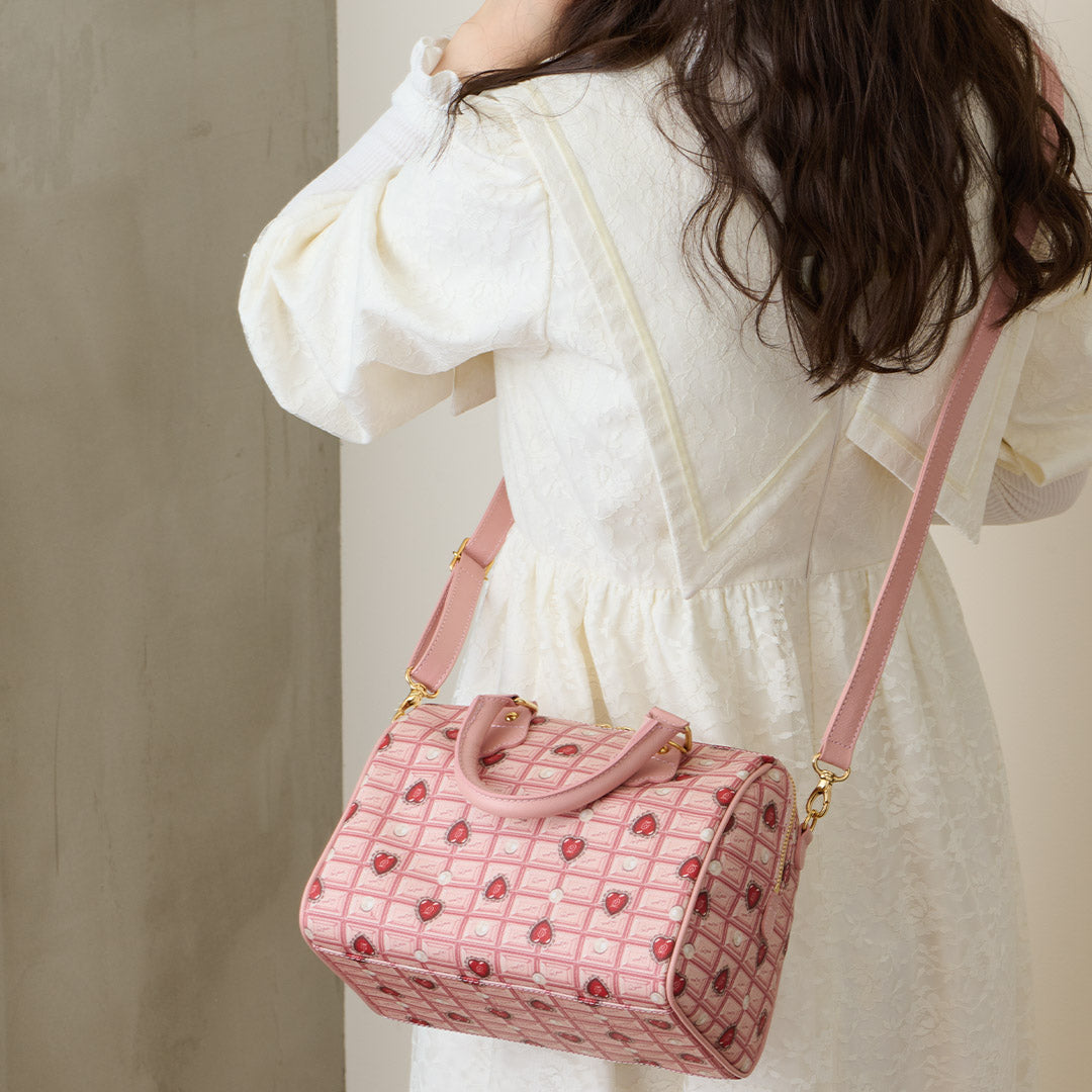 Heart Strawberry Chocolate Mini Boston Leather Bag【Japan Jewelry】