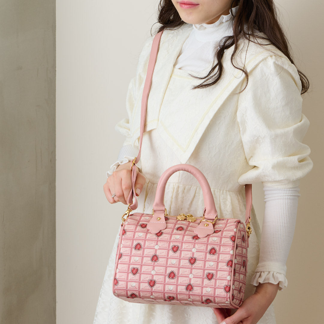 Heart Strawberry Chocolate Mini Boston Leather Bag【Japan Jewelry】