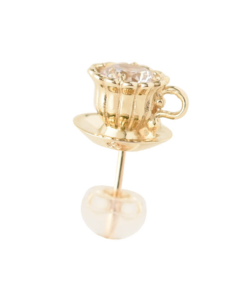 【10K Yellow Gold】Tea Cup Pierced Earring (1 Piece)