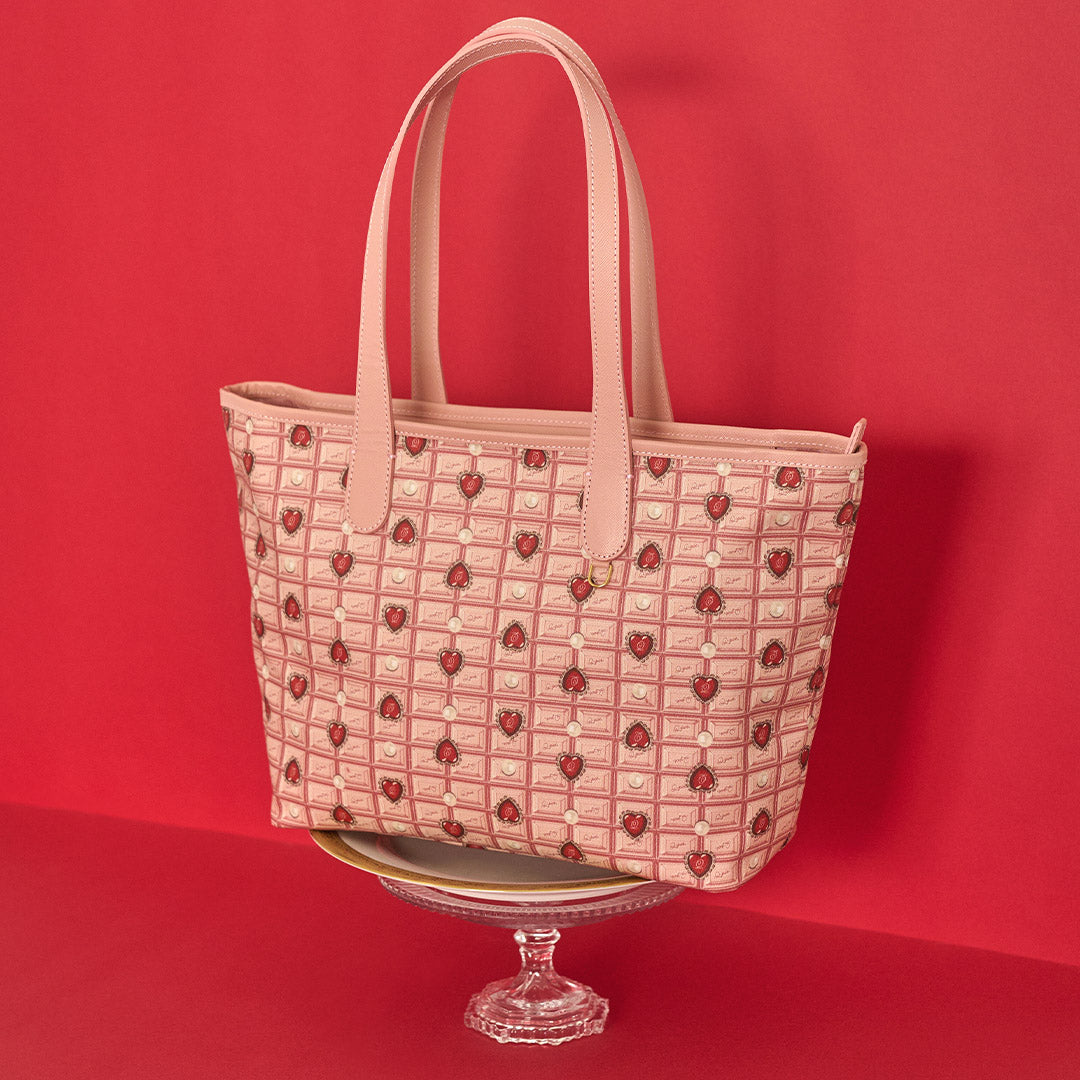 Heart Strawberry Chocolate Zip Leather Tote Bag【Japan Jewelry】