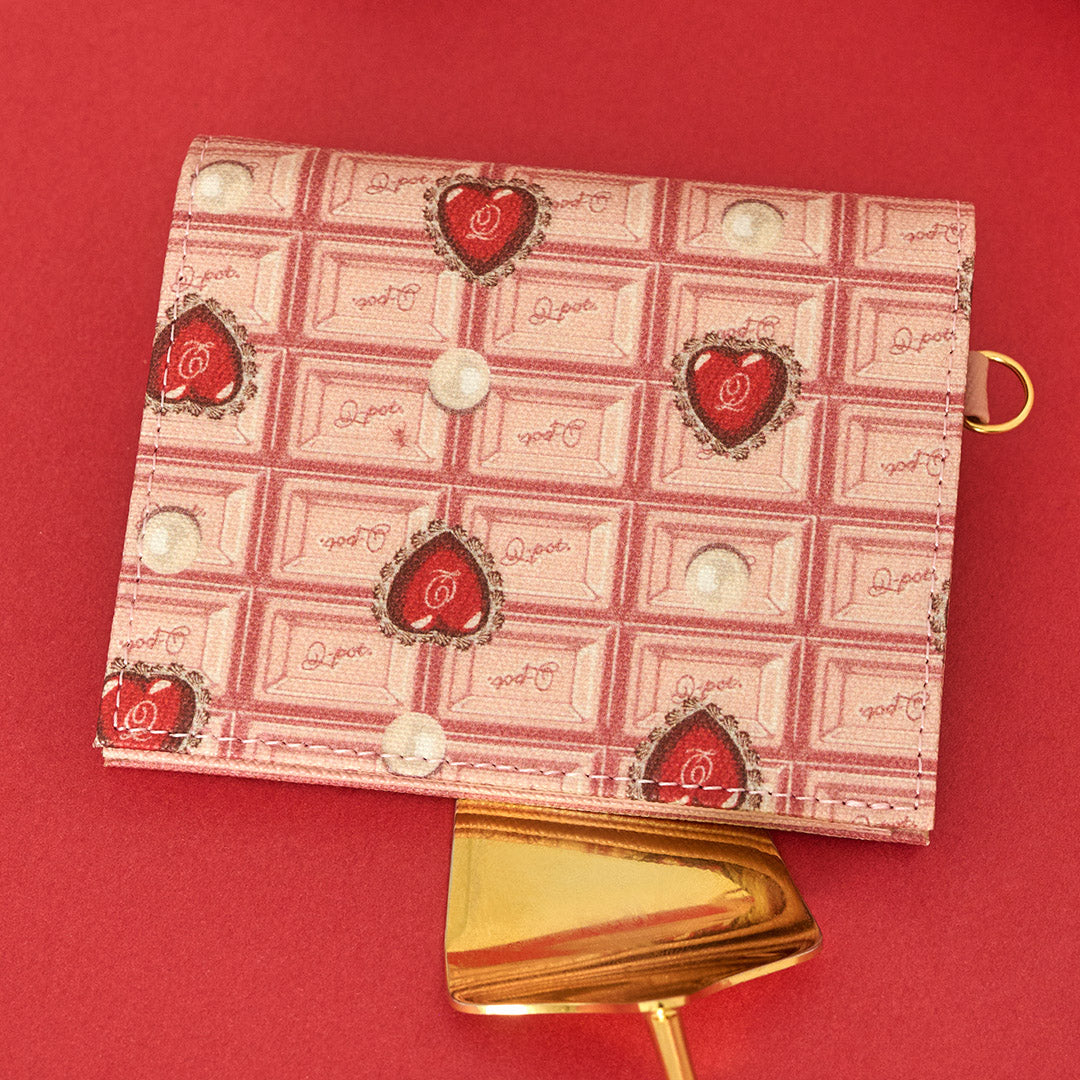 Heart Strawberry Chocolate Leather Flap Short Wallet【Japan Jewelry】