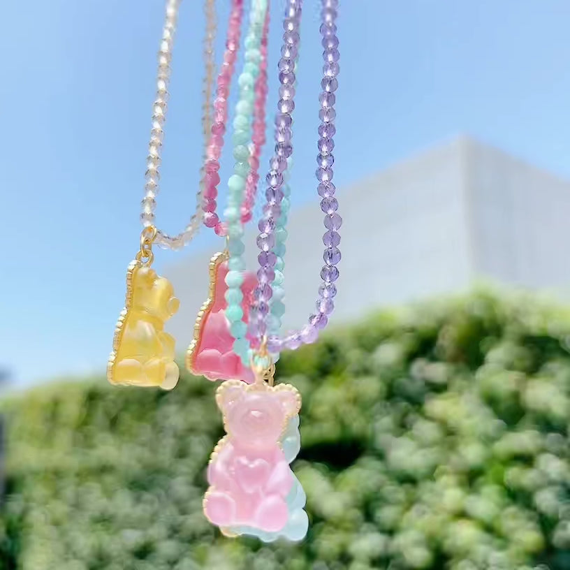 Citrine Teddy Bear Hard Gummy Necklace (Lemon)【Japan Jewelry