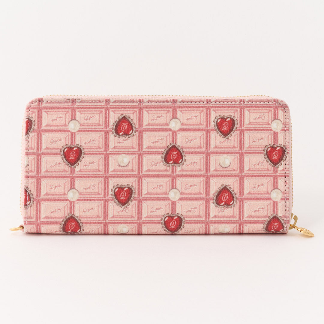 Heart Strawberry Chocolate Zip Around Leather Long Wallet【Japan Jewelry】