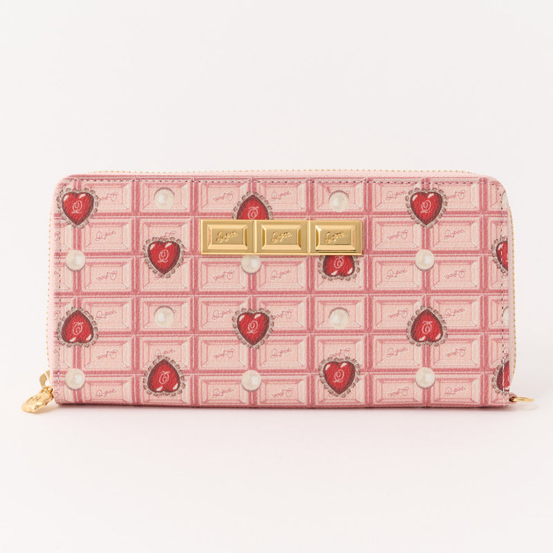 Heart Strawberry Chocolate Zip Around Leather Long Wallet【Japan Jewelry】