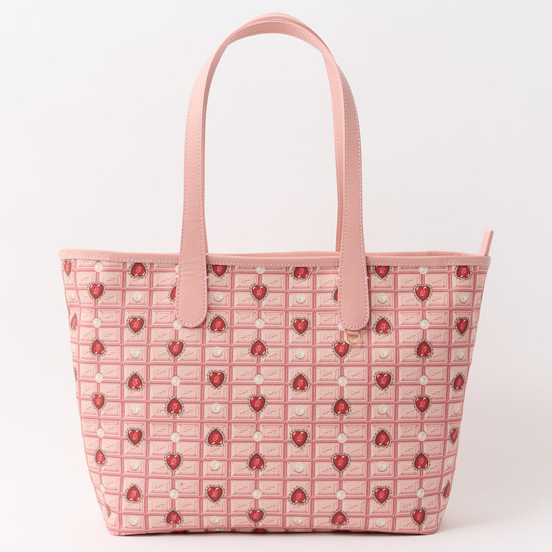 Heart Strawberry Chocolate Zip Leather Tote Bag【Japan Jewelry】