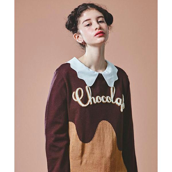 Melty Chocolate Crew Neck Knit Sweater (Bitter)【Japan Jewelry】