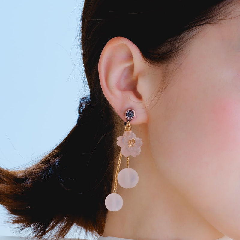 SAKURA Blooming Wasanbon Pierced Earrings (Pair)【Japan Jewelry】