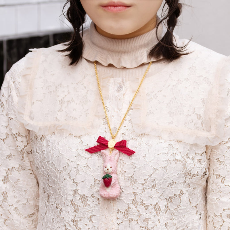 Strawberry Milk Rabbit Cookie Necklace【Japan Jewelry】
