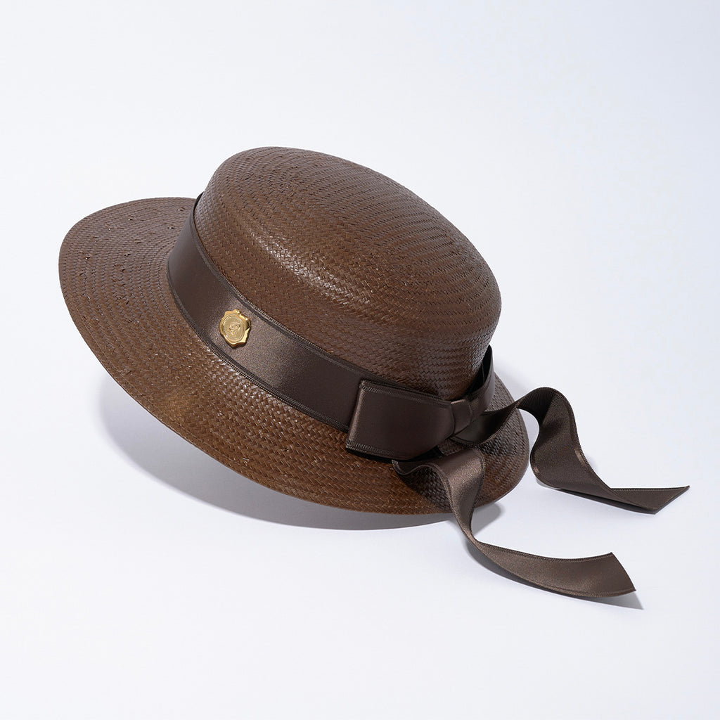 Classic Ribbon Boater Hat (Brown)【Japan Jewelry】