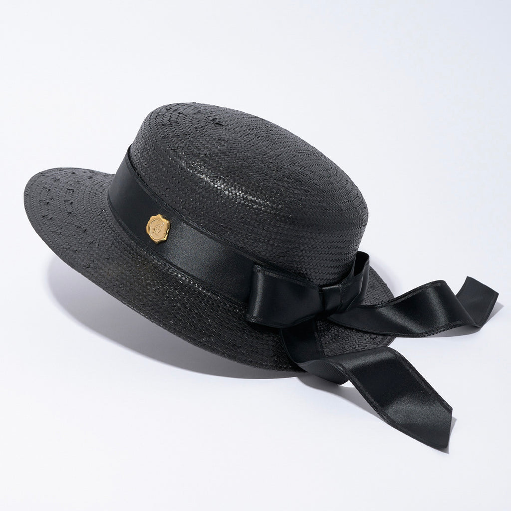 Classic Ribbon Boater Hat (Black)【Japan Jewelry】