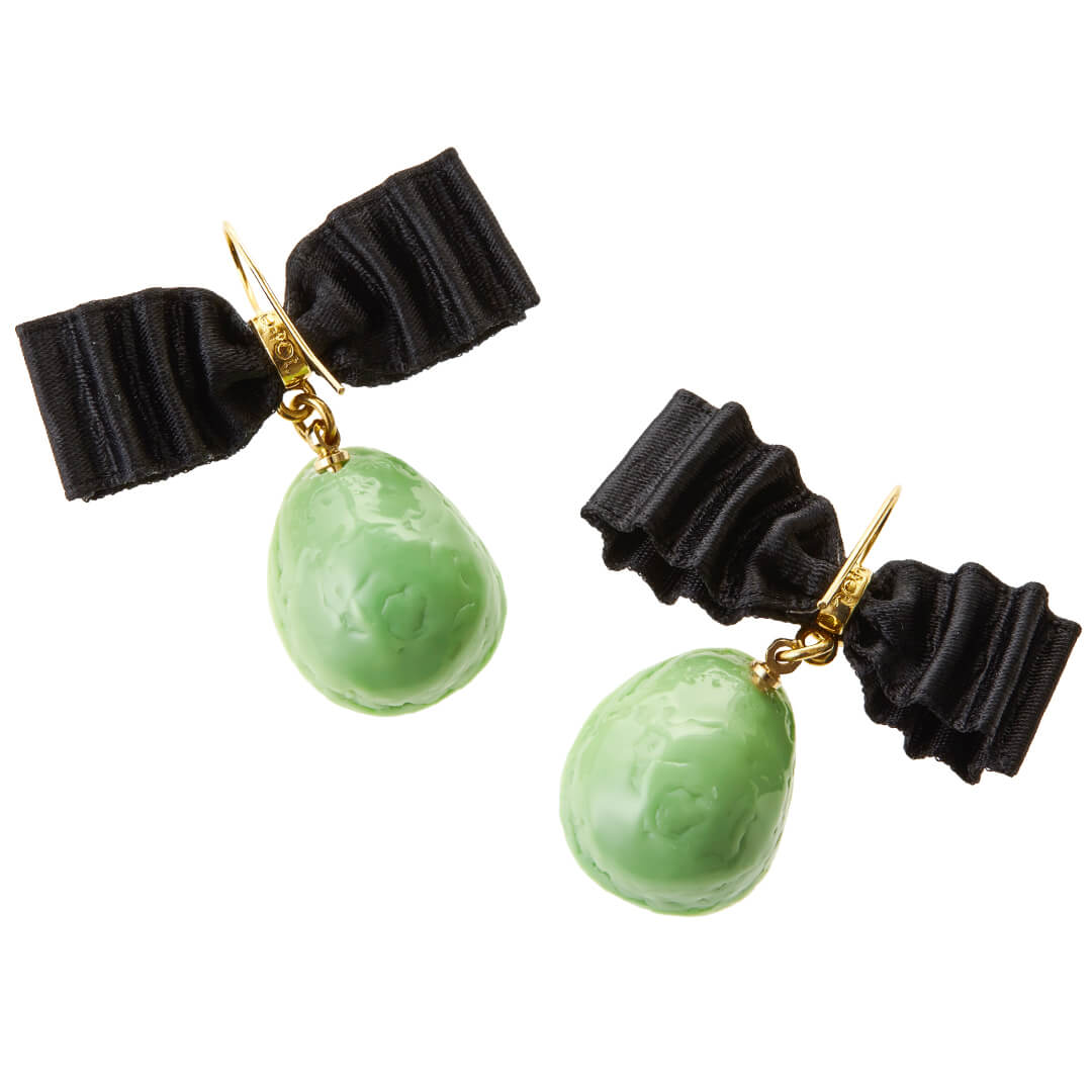 Avocado Ribbon Pierced Earrings (Pair)【Japan Jewelry】