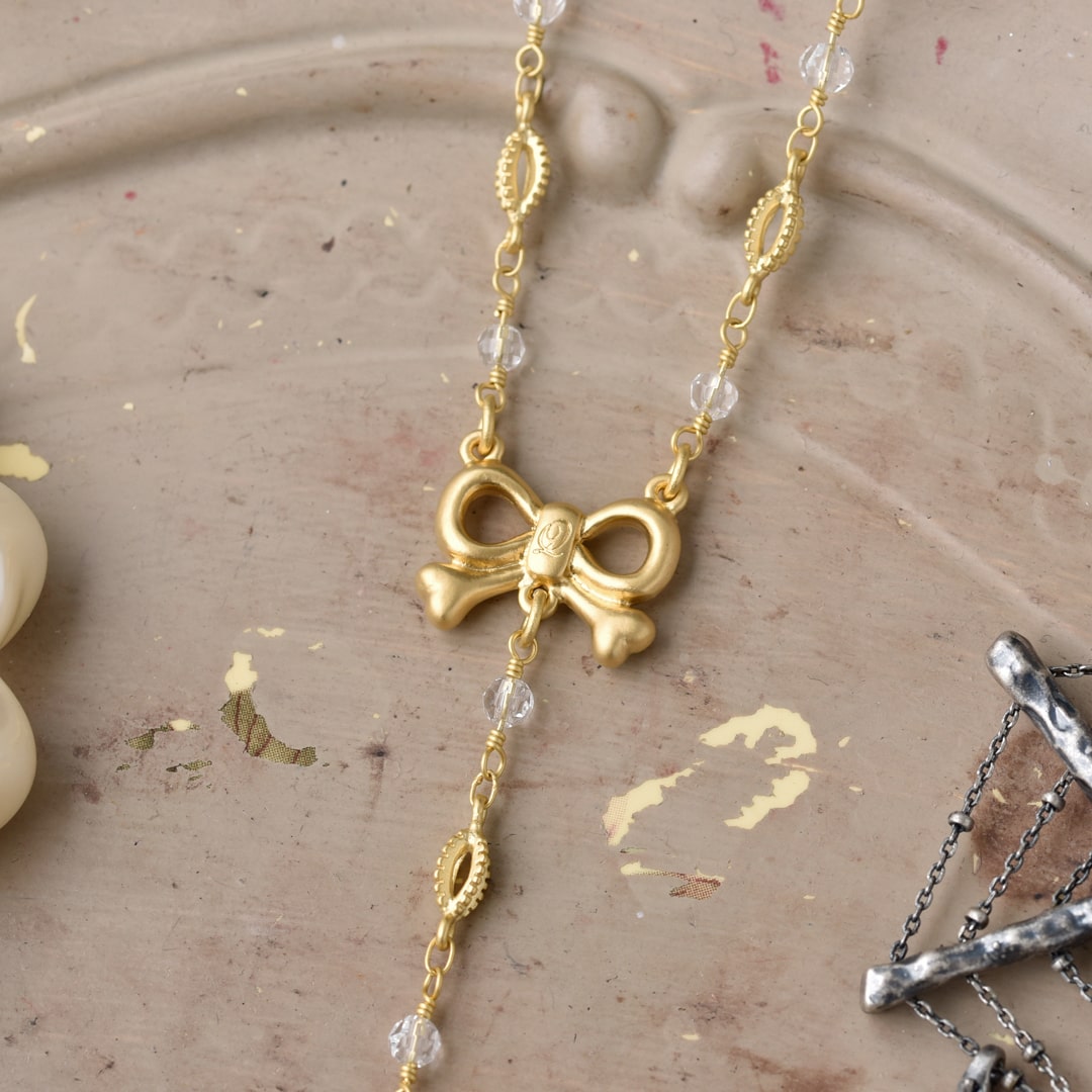 Bone Cross Rosary Necklace (Matt Gold)【Japan Jewelry】